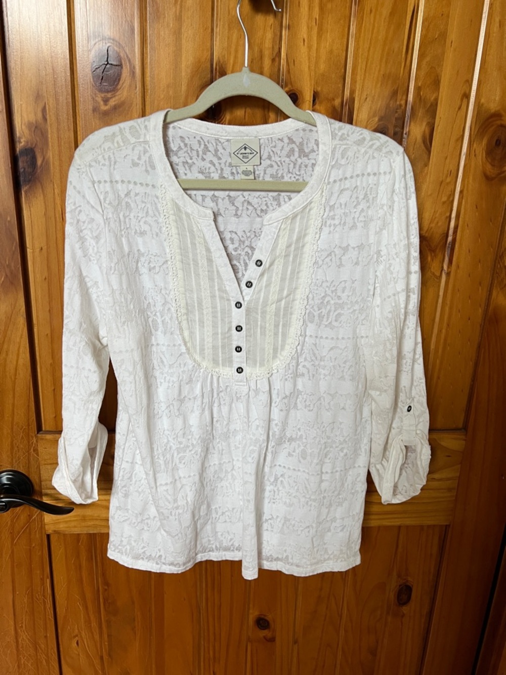Saint John's Bay Active Cream Lace Button-Front Blouse